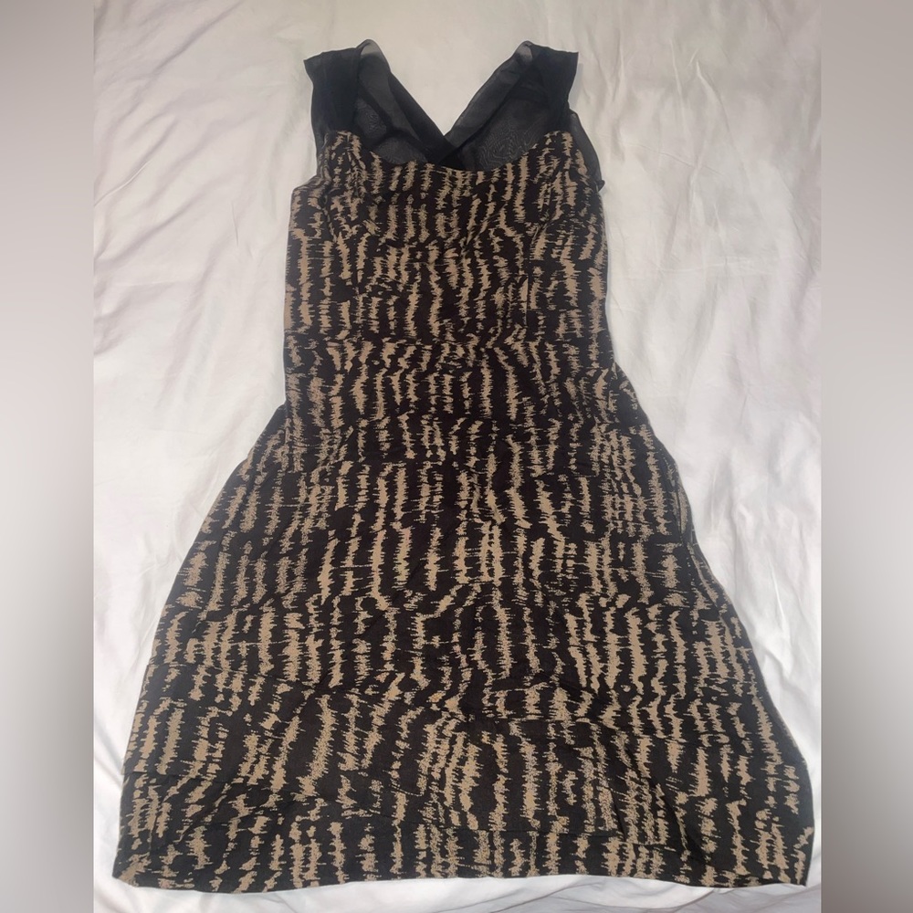 MYNE Ashley Ann Sz 0 Black and Brown Print Dress with mesh cross back